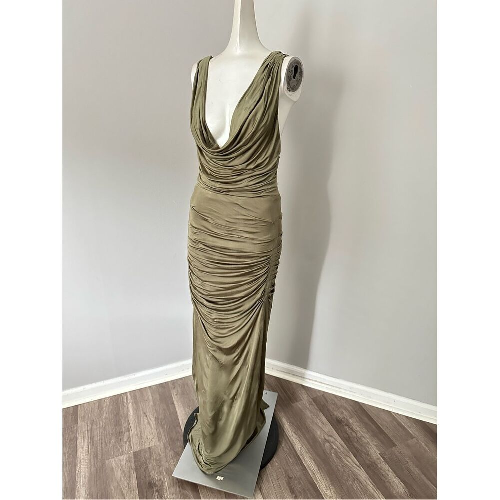 NWT Gauge81 Cowl Neck Ruched Crisscross Open Back Ina Long Dress Cumin Size 36/ - Picture 4 of 9